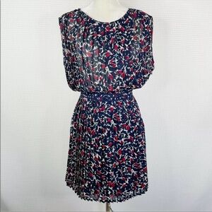 Joie Halsette Silk Navy Pleated Skirt Floral Dress